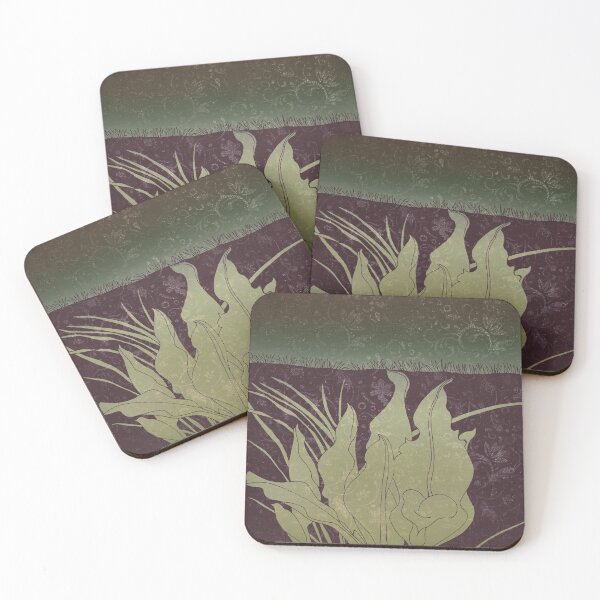 Item preview, Dark Lilies with distressed dark green and brown, and suble pattern background designed and sold by WatersEdgeGal.