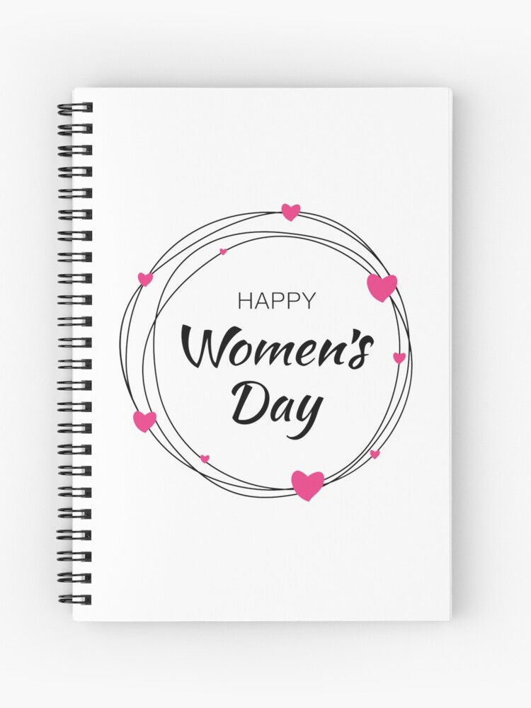 Cuaderno de espiral «Feliz día de las mujeres letras tipográficas dibujadas  a mano con círculo de garabato aislado sobre fondo blanco con flor de  corazones de color rosa» de amrredaamna | Redbubble