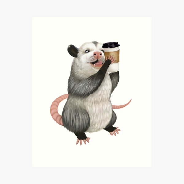 Item preview, Opossum drinking a cup of coffee designed and sold by Mehu.