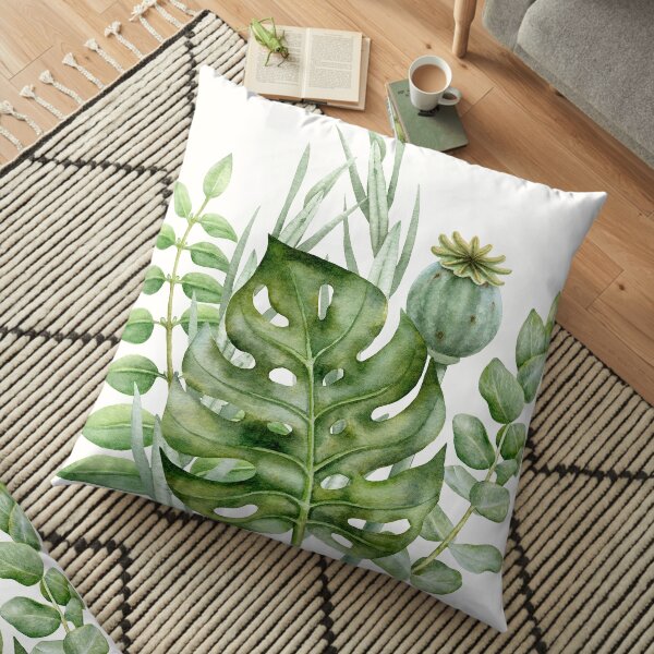 Green plant leaves Floor Pillow