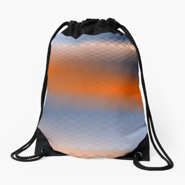 Blue Orange Brown Hexagon Ombre Drawstring Bag