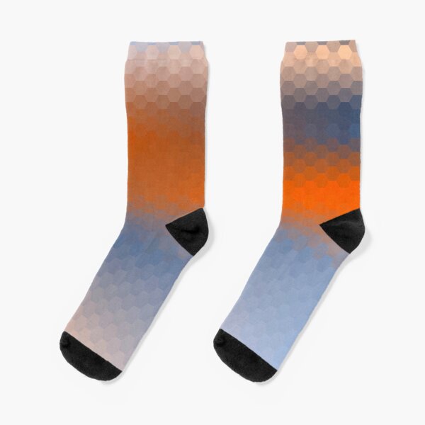 Blue Orange Brown Hexagon Ombre Socks