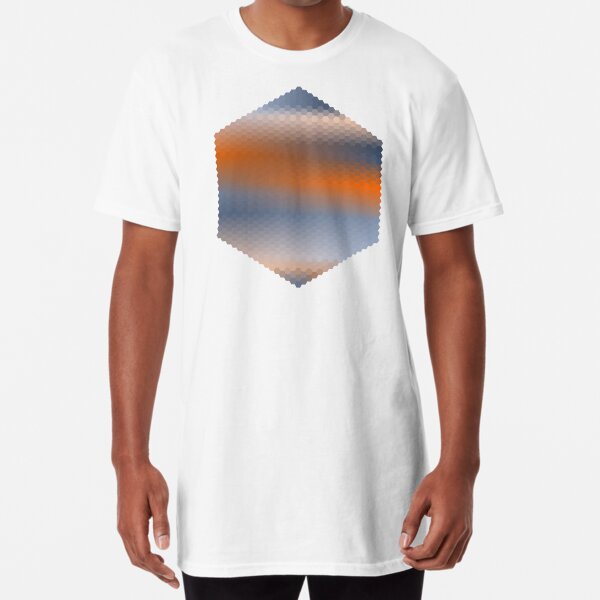 Blue Orange Brown Hexagon Ombre Long T-Shirt
