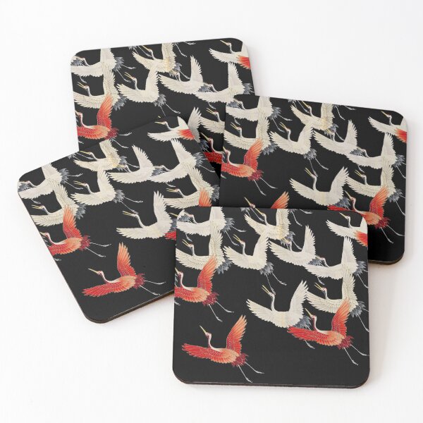 Item preview, FLYING RED WHITE CRANES IN BLACK Japanese Pattern designed and sold by BulganLumini.