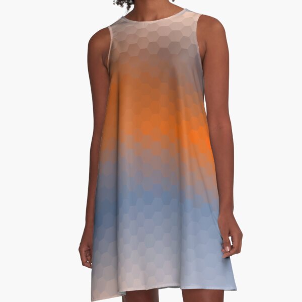 Blue Orange Brown Hexagon Ombre A-Line Dress