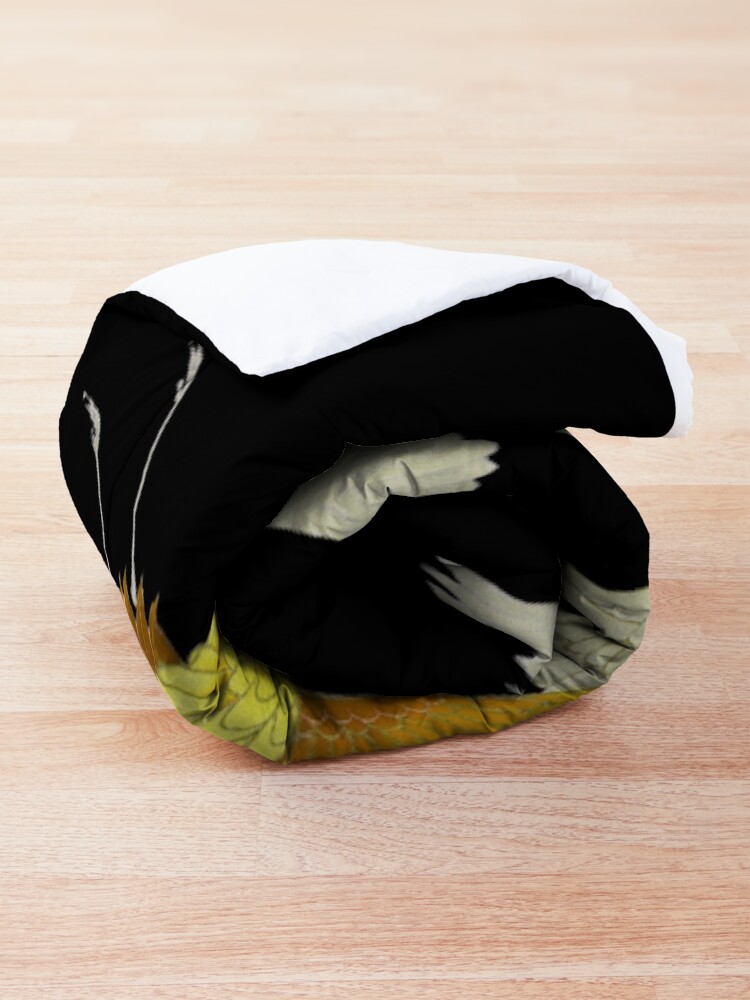 Alternate view of GOLD YELLOW WHITE FLYING CRANES IN BLACK Japanese Pattern Comforter