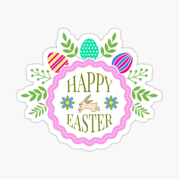 Item preview,  Happy Easter with Easter Bunny and Eggs designed and sold by StickersBySB.