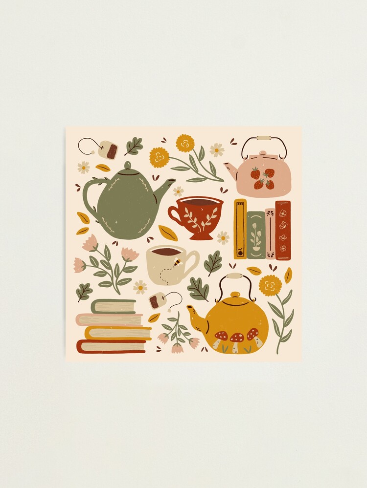 Alternate view of Flowery Books and Tea Photographic Print