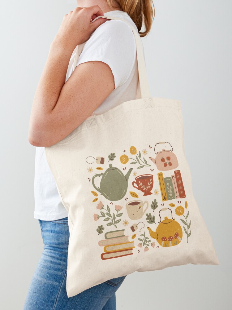 Flowery Books and Tea Tote Bag