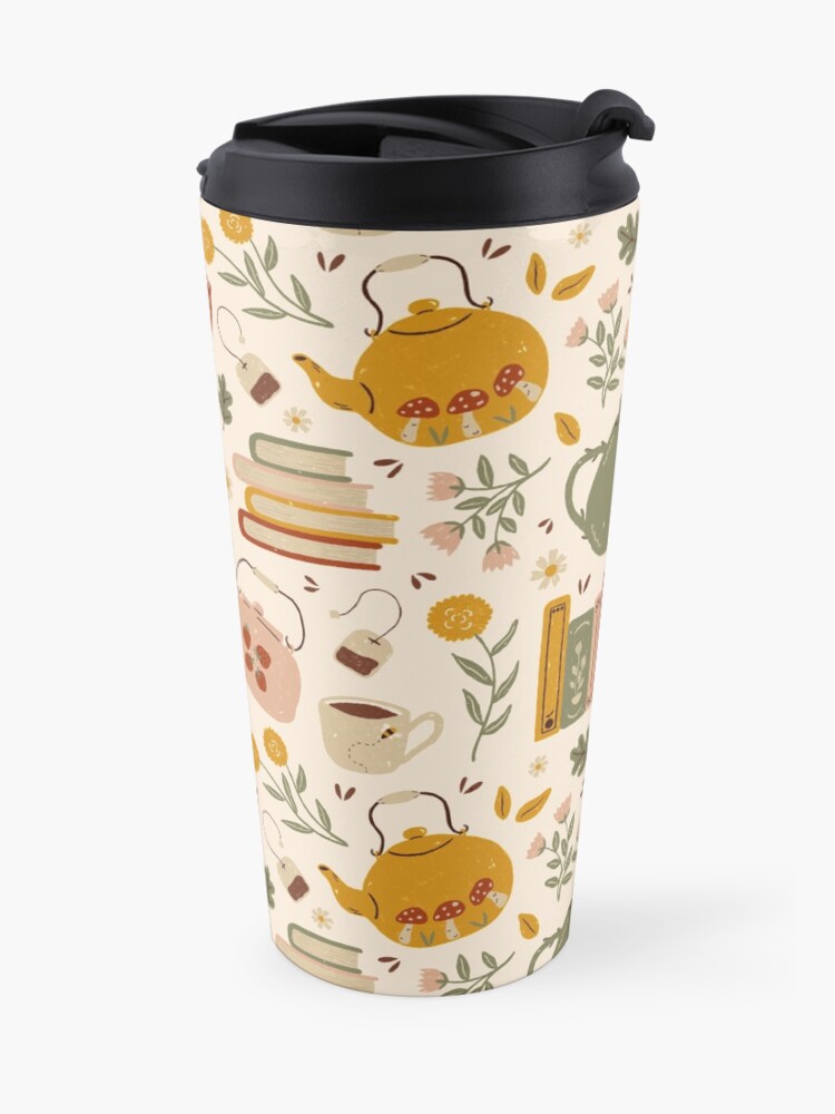 Alternate view of Flowery Books and Tea Travel Coffee Mug
