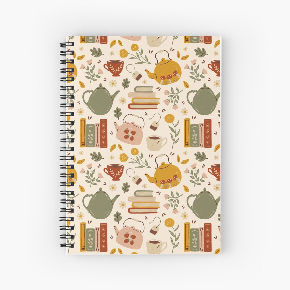 Flowery Books and Tea Spiral Notebook