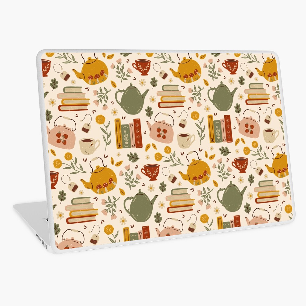 Flowery Books and Tea Laptop Skin
