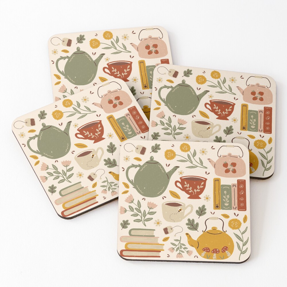 Flowery Books and Tea Coasters (Set of 4)