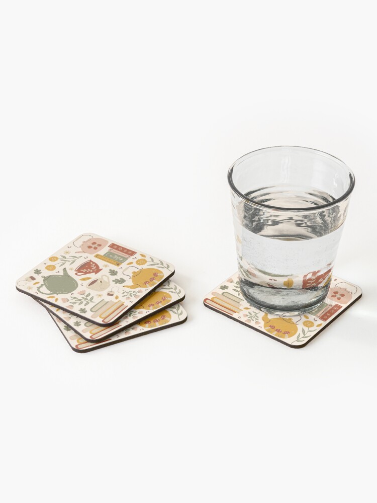 Thumbnail 2 of 5, Coasters (Set of 4), Flowery Books and Tea designed and sold by ohjessmarie.