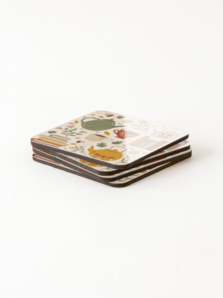 Thumbnail 4 of 5, Coasters (Set of 4), Flowery Books and Tea designed and sold by ohjessmarie.