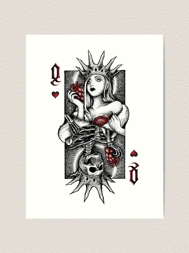 Queen Heart Card Life Vs Death Art Print By Lawku Redbubble
