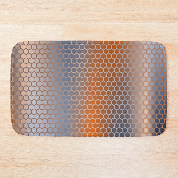 Blue Orange Brown Hexagon Pattern Bath Mat