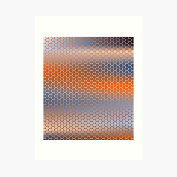 Blue Orange Brown Hexagon Pattern Art Print