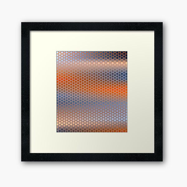 Blue Orange Brown Hexagon Pattern Framed Art Print