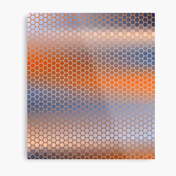 Blue Orange Brown Hexagon Pattern Metal Print
