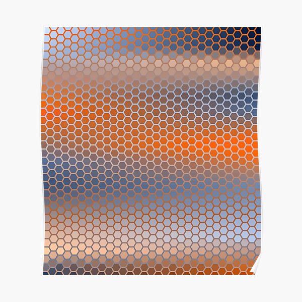 Blue Orange Brown Hexagon Pattern Poster