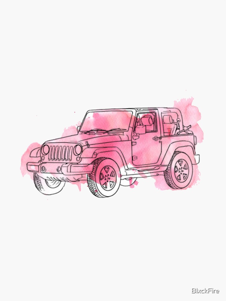 "Pink Watercolor Jeep" Sticker by BlxckFire Redbubble