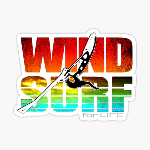 Distressed Art Wind Surf for Life Sunset Jump with Ocean Waves Sticker