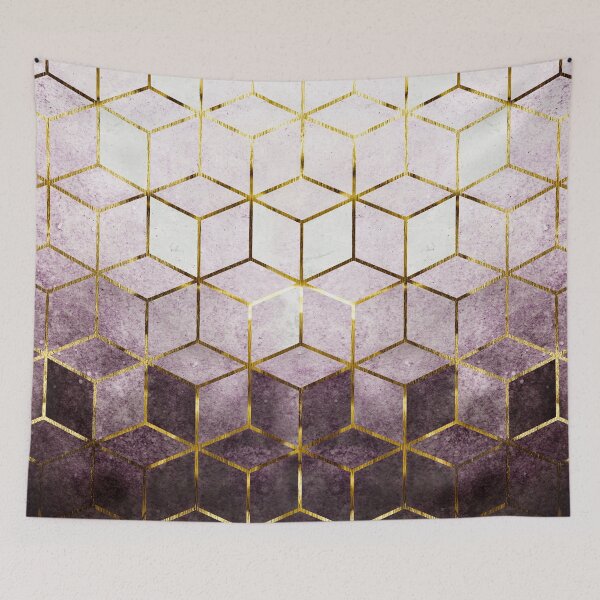 Item preview, Elegant Geometric Purple Cubes with Gold Lining designed and sold by KA DESIGNS.