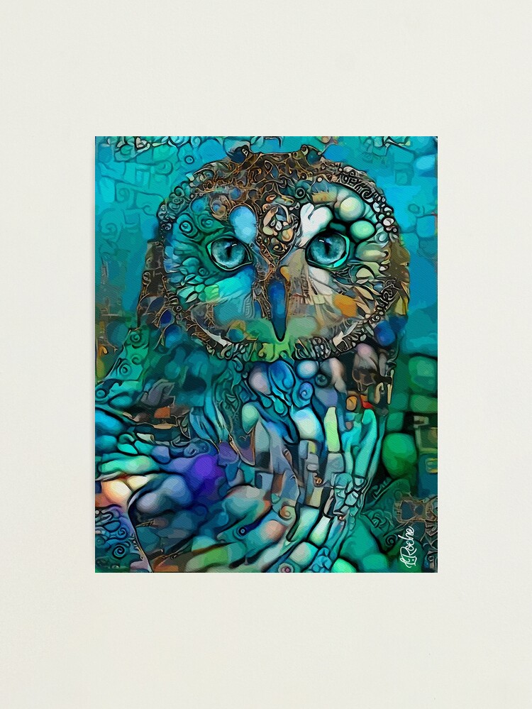 Alternate view of Green night - Lea Roche paintings - Owl, owl, hibou, chouette, bird, oiseau Photographic Print