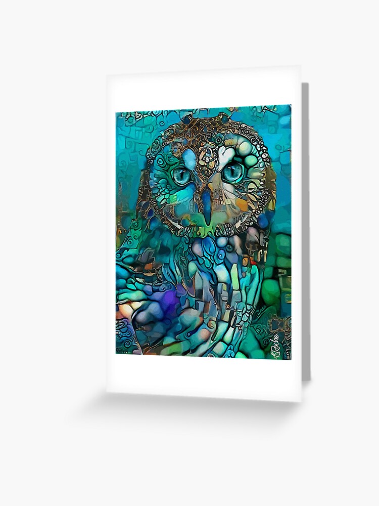 Green Night Lea Roche Paintings Owl Owl Hibou Chouette Bird Oiseau Greeting Card By Salomitata Redbubble