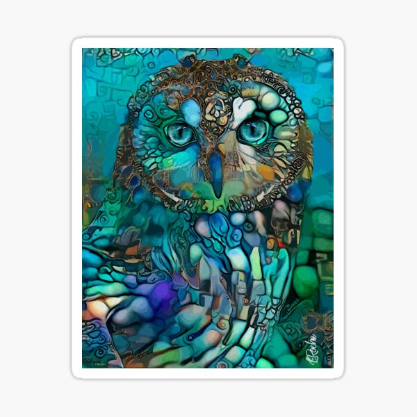 Green night - Lea Roche paintings - Owl, owl, hibou, chouette, bird, oiseau Sticker