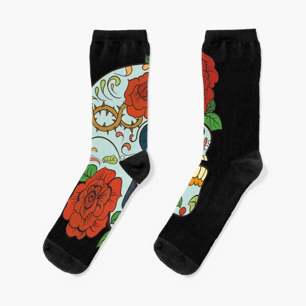 Sugar Skull Green Rose Socks