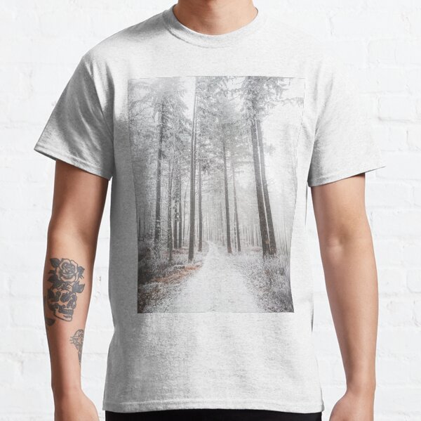 Mysterious road in a frozen foggy forest Classic T-Shirt