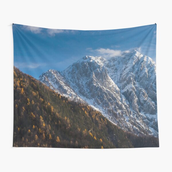 Autumn and winter at snowy mountains Tapestry
