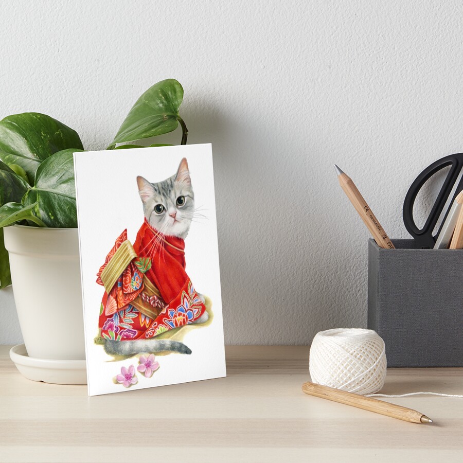"Kimono Cat,Cat wearing Kimono" Art Board Print by artsydenise Redbubble