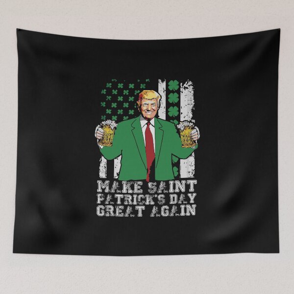 Item preview, Make St Patrick's Day Great Again Trump Beer Shamrock Flag designed and sold by WanitaDesign.