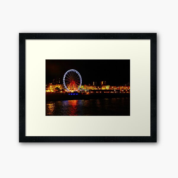 Brighton Wheel and Seafront at Night Framed Art Print