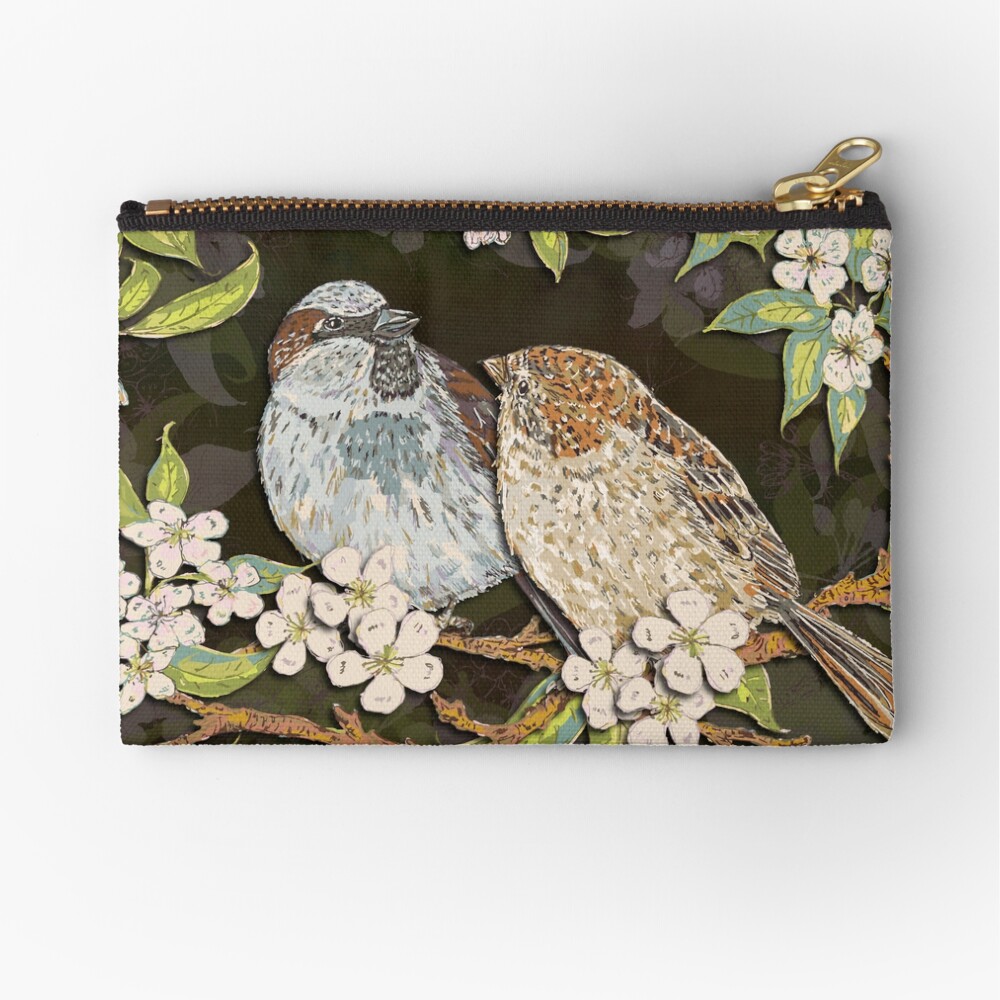 Sparrows in the Plum Tree Zipper Pouch