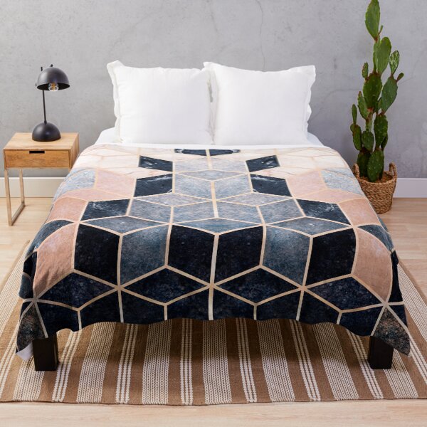 Item preview, Elegant Geometric Dark Blue and Pink Cubes Mosaic designed and sold by KA DESIGNS.