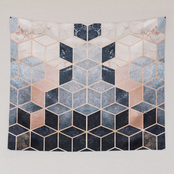 Item preview, Elegant Geometric Dark Blue and Pink Cubes Mosaic designed and sold by KA DESIGNS.