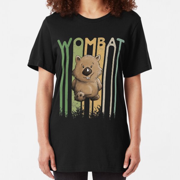 80er Retro Style Lässige Beuteltier Silhouette Funky Wombat Slim Fit T-Shirt