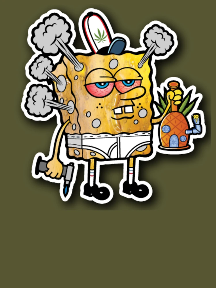 Distressed Spongebob Squarepants Parody selling Tshirt Stoned Bob Pot Graphic Large