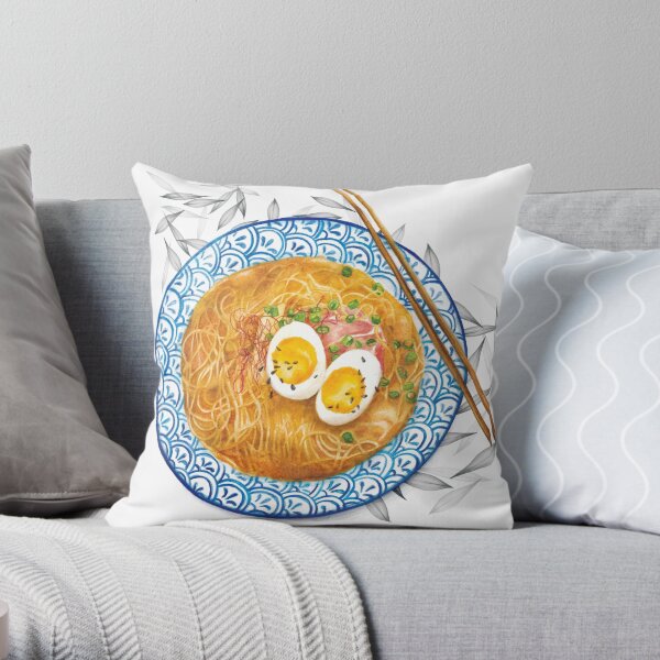 Ramen Noodles Bowl - Watercolour food illustration Throw Pillow