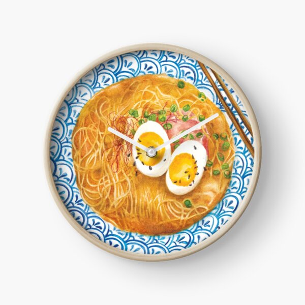 Powered By Ramen - Watercolour food illustration Clock
