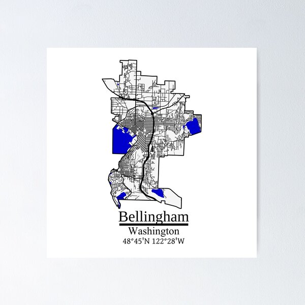 Item preview, Bellingham, Washington Road Map Art - Blue Rivers and Dark Roads City Limits Style designed and sold by Cat-tography.