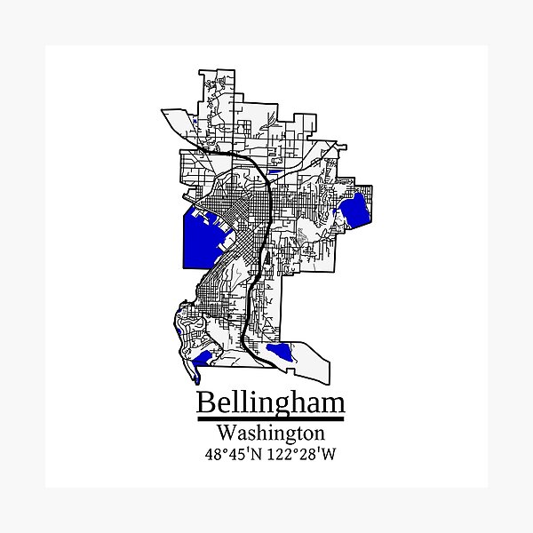 Item preview, Bellingham, Washington Road Map Art - Blue Rivers and Dark Roads City Limits Style designed and sold by Cat-tography.