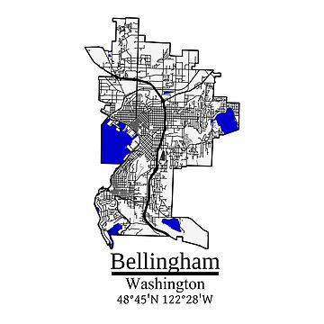 Vorschaubild zum Design Bellingham, Washington Road Map Art - Blue Rivers and Dark Roads City Limits Style von Cat-tography