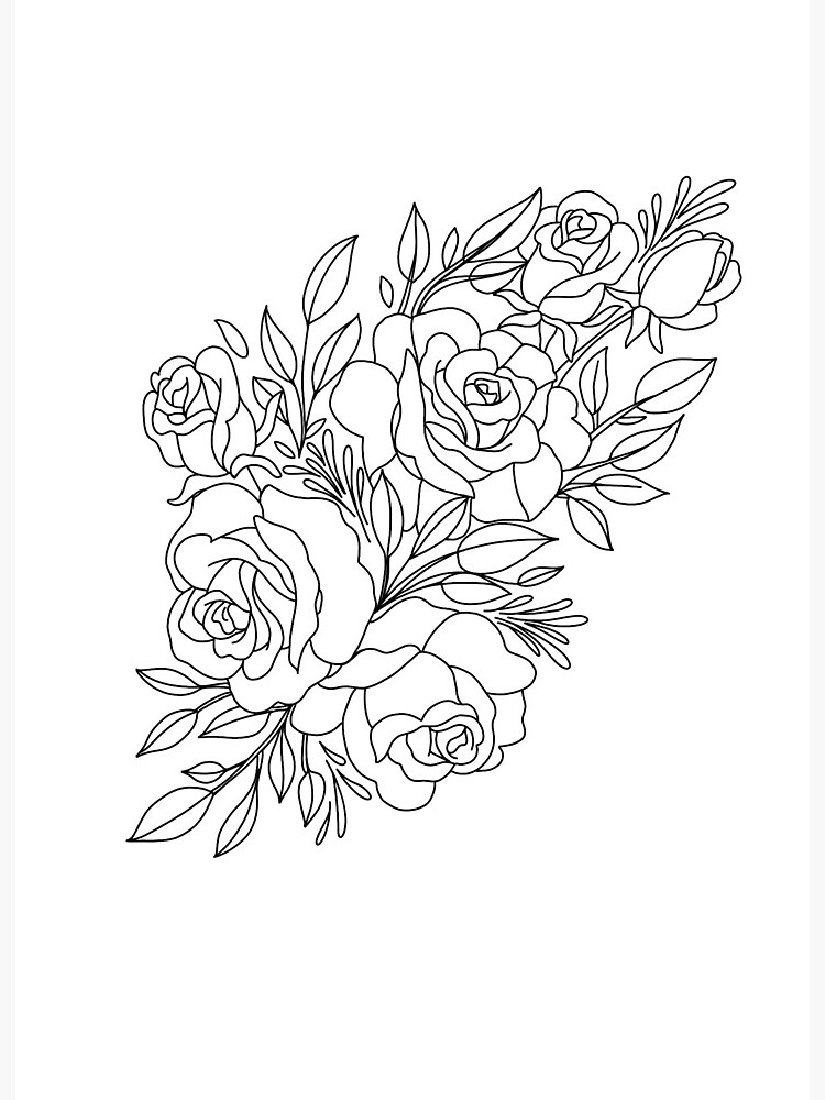 Rose Line Art Poster - Flower illustration