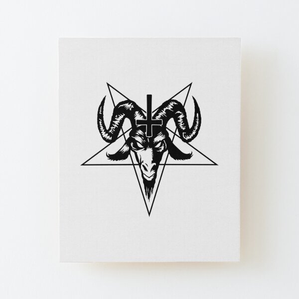 Satanic Goat Head with Pentagram (black) Wood Mounted Print