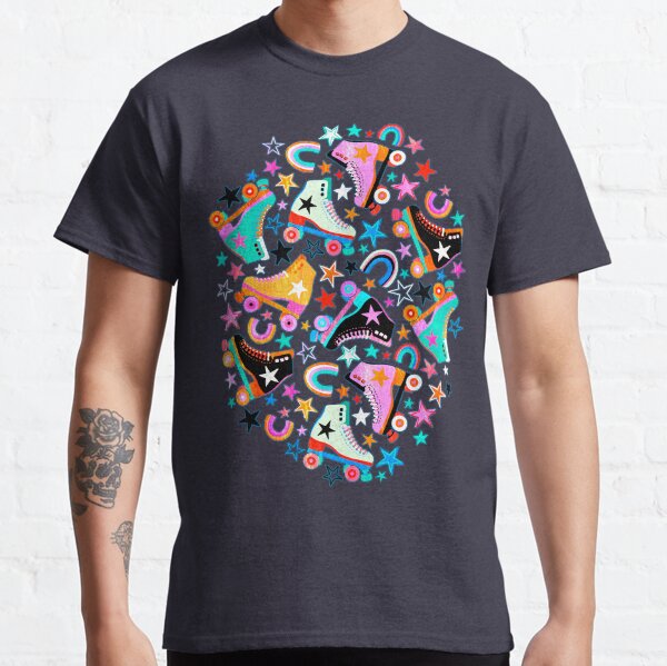 Retro Rainbow Roller Skates and Stars Classic T-Shirt